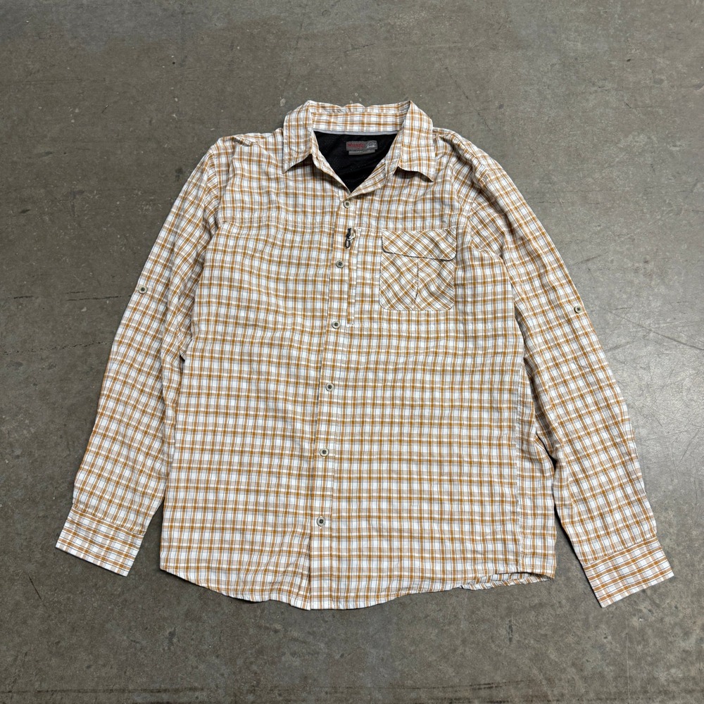 Wrangler Outdoor Mens LT Orange Plaid Long Sleeve Button Down Shirt Regular Fit